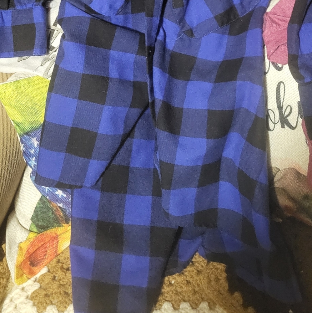 Blue and Black Plaid Button-Up Shirt, With Pockwts! - Shorter IFront, Longer Bk - Picture 2 of 2